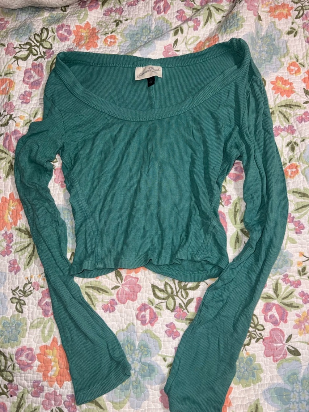 Universal Thread Teal Ribbed Scoop-Neck Cropped Top